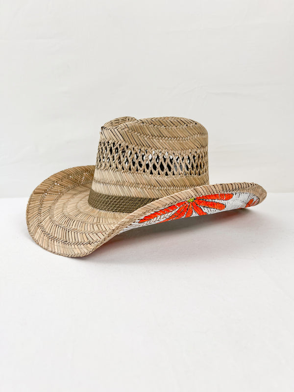 Straw Cowgirl Hat - Orange Daisies