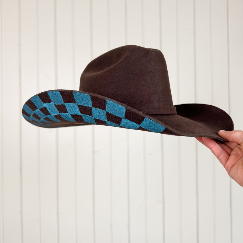 Dusted-Blue Checked Western Hat - Medium/Small