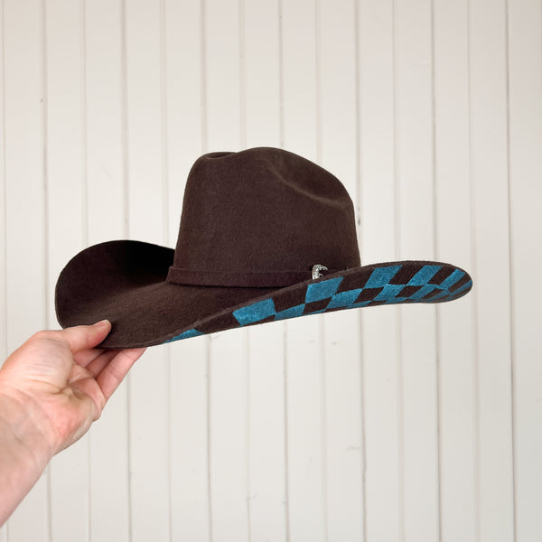 Dusted-Blue Checked Western Hat - Medium/Small